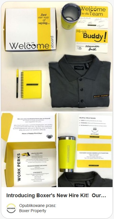 Welcome pack: koszulka, notes, długopis, kubek dla nowego pracownika