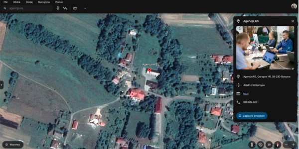 Widok wizytówki Google Moja Firma w Google Earth