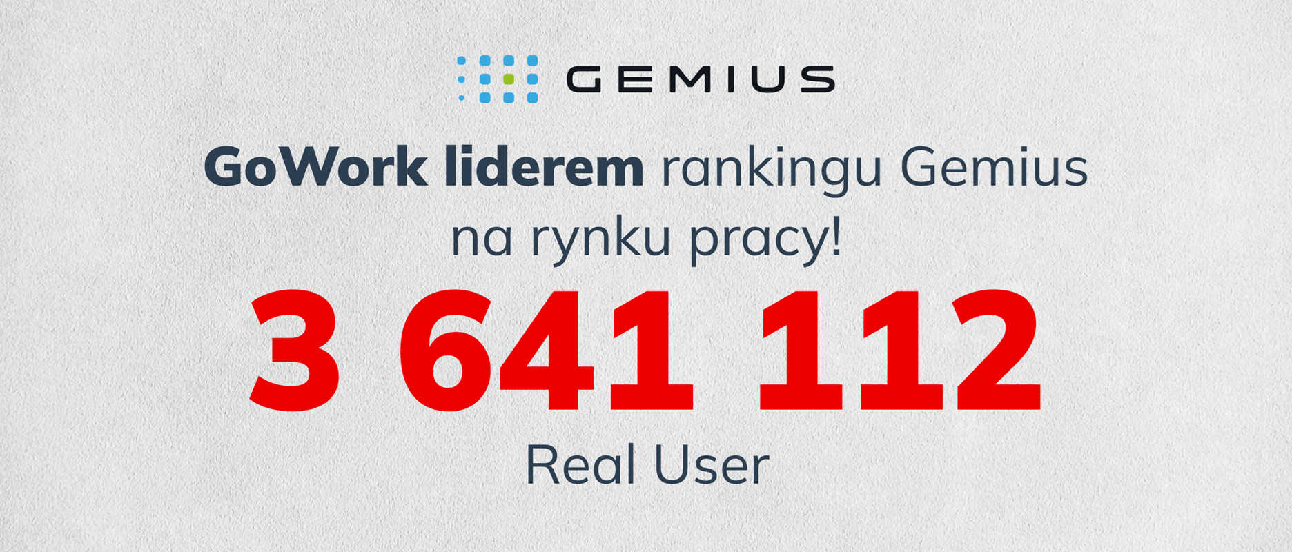 Liczba realnych użytkowników GoWork (3641112) na tle baneru informacyjnego