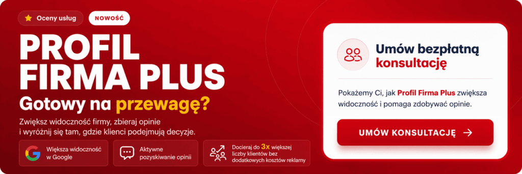 Baner reklamowy usługi Firma PLUS zachęcający do konsultacji