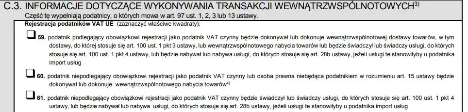 oświadczenie do rejestracji vat - wzór 3 - rubryka C3
