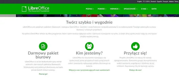 strona główna programu LibreOffice