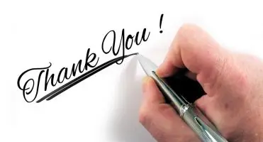 List polecający - napis thank you