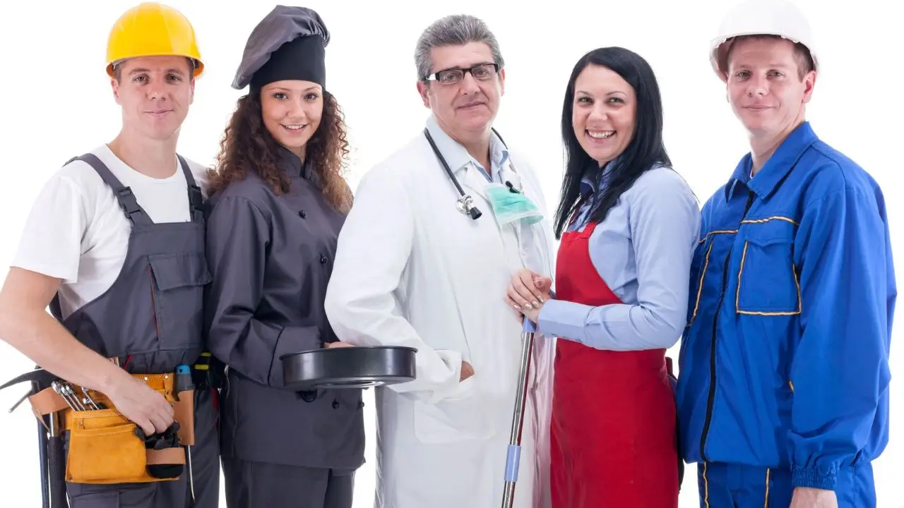 Kod zawodu - pracownicy różnych zawodów na białym tle