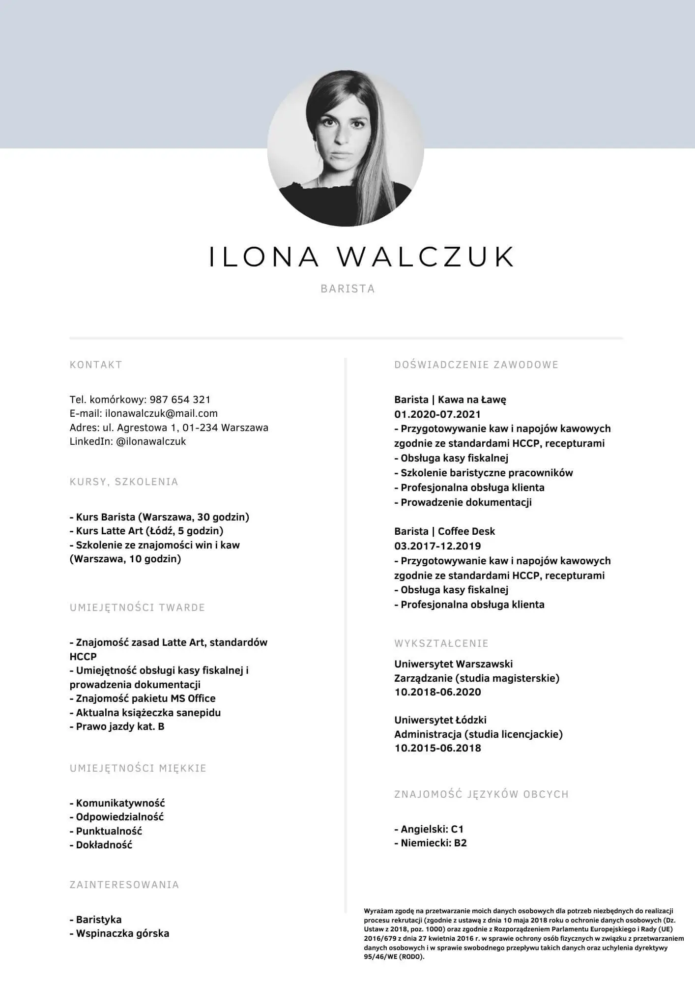 CV dla baristy