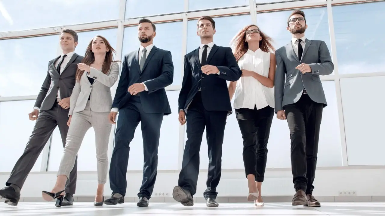 Spółka komandytowa - ludzie biznesu elegancko ubrani idący w rzędzie
