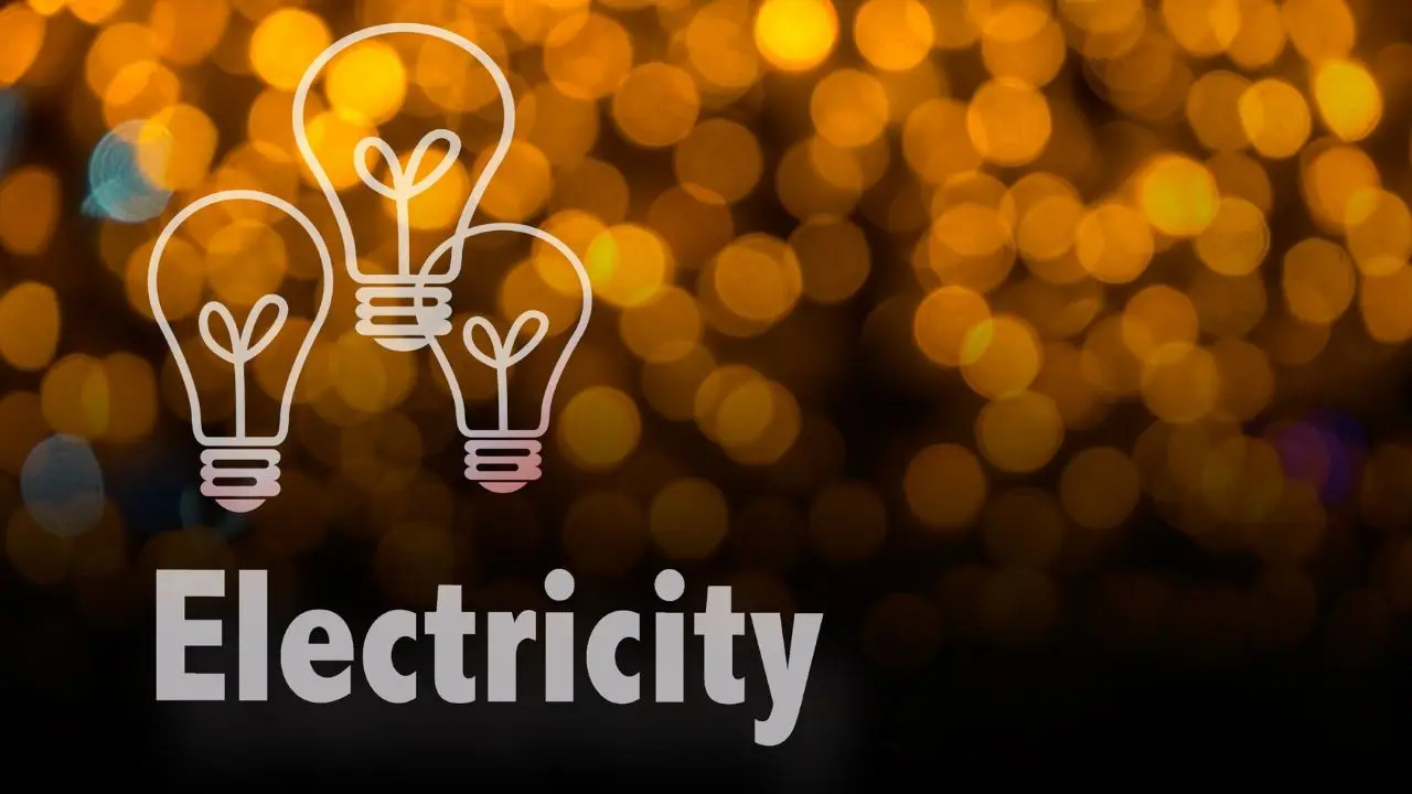 Bon energetyczny - 3 żarówki na tle światła, napis electricity