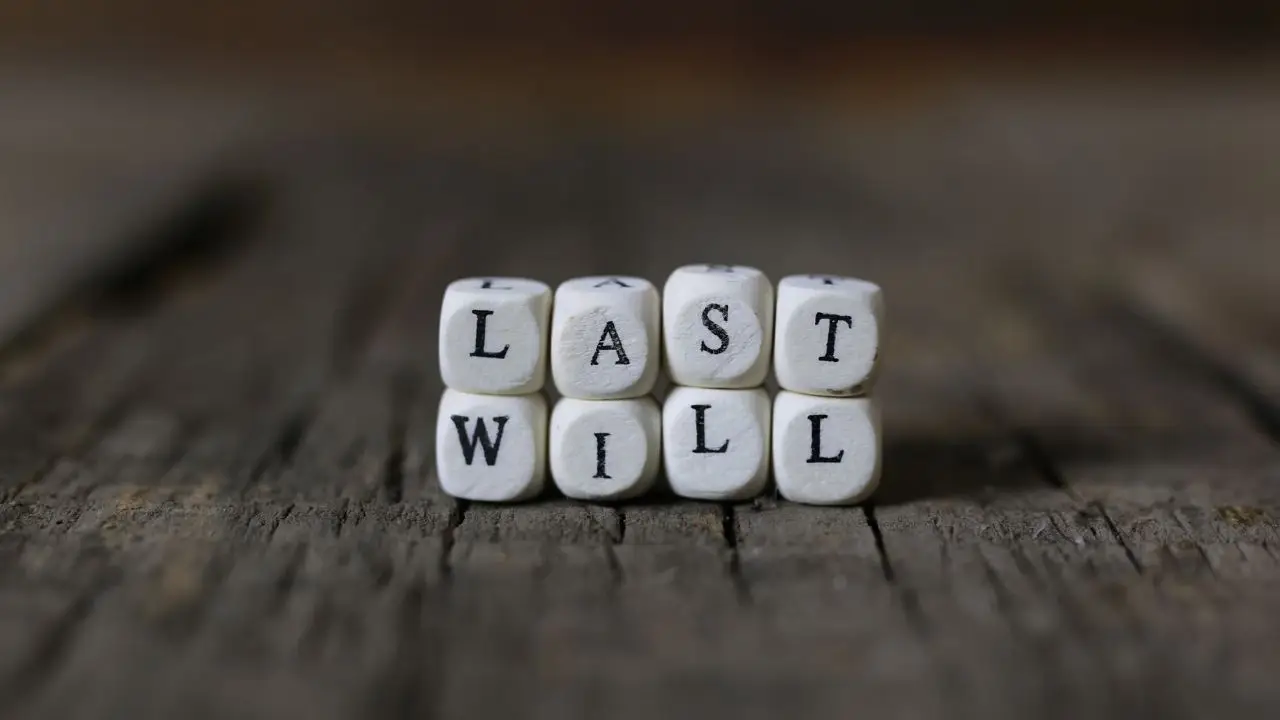 Dziedziczenie testamentowe - napis z klocków po angielsku last will - ostatnia wola