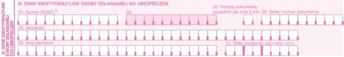 Dane identyfikacyjne osoby zgłaszanej do ubezpieczeń