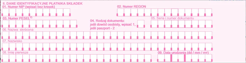 Dane identyfikacyjne płatnika składek