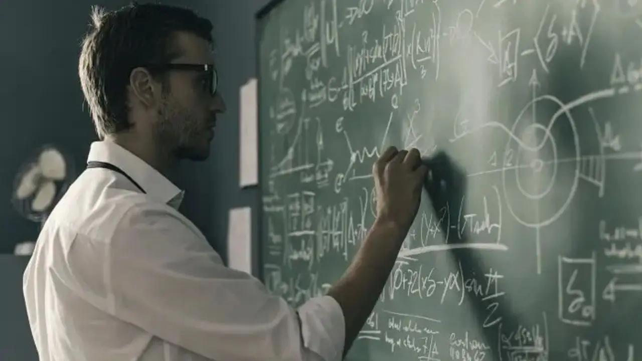 Matematyka - matematyk robi obliczenia na tablicy
