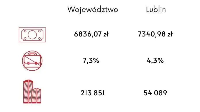 Dane w sprawie wynagrodzeń, bezrobocia i podmiotów w Lublinie