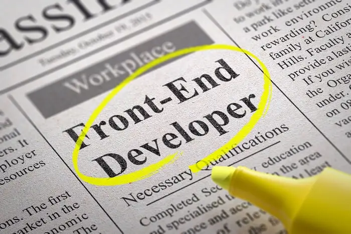 Front end developer - wzór CV, ogłoszenie o pracę w gazecie dla front end developera