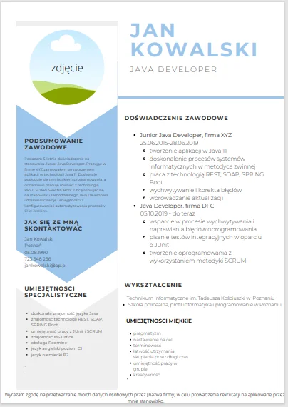 Programista Java - wzór CV