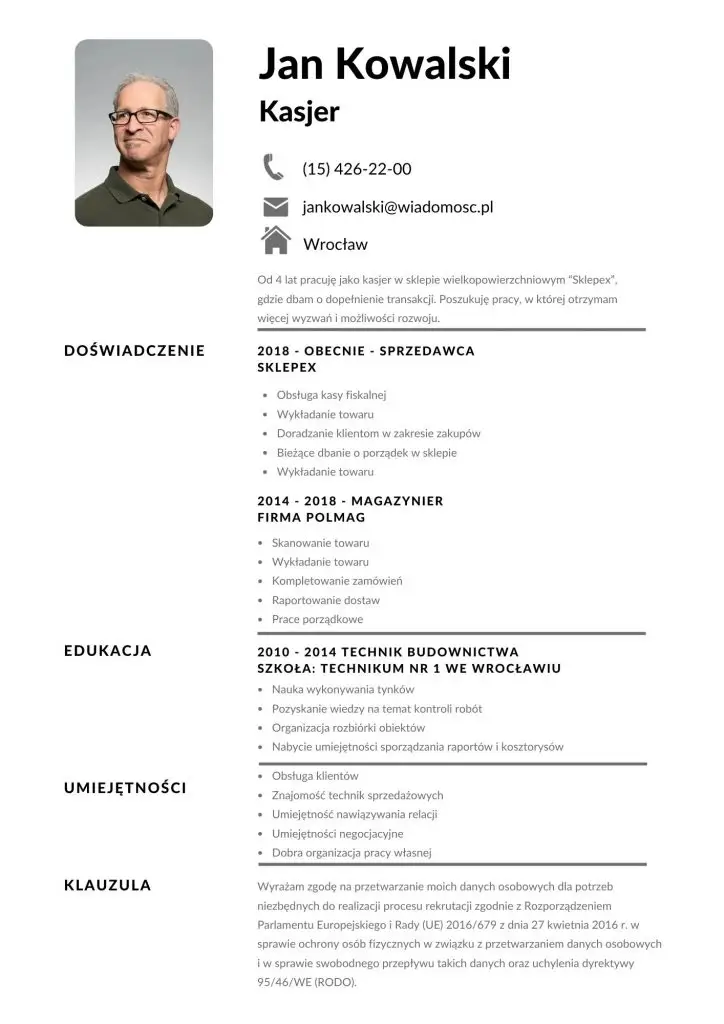 Przykładowe CV kasjer