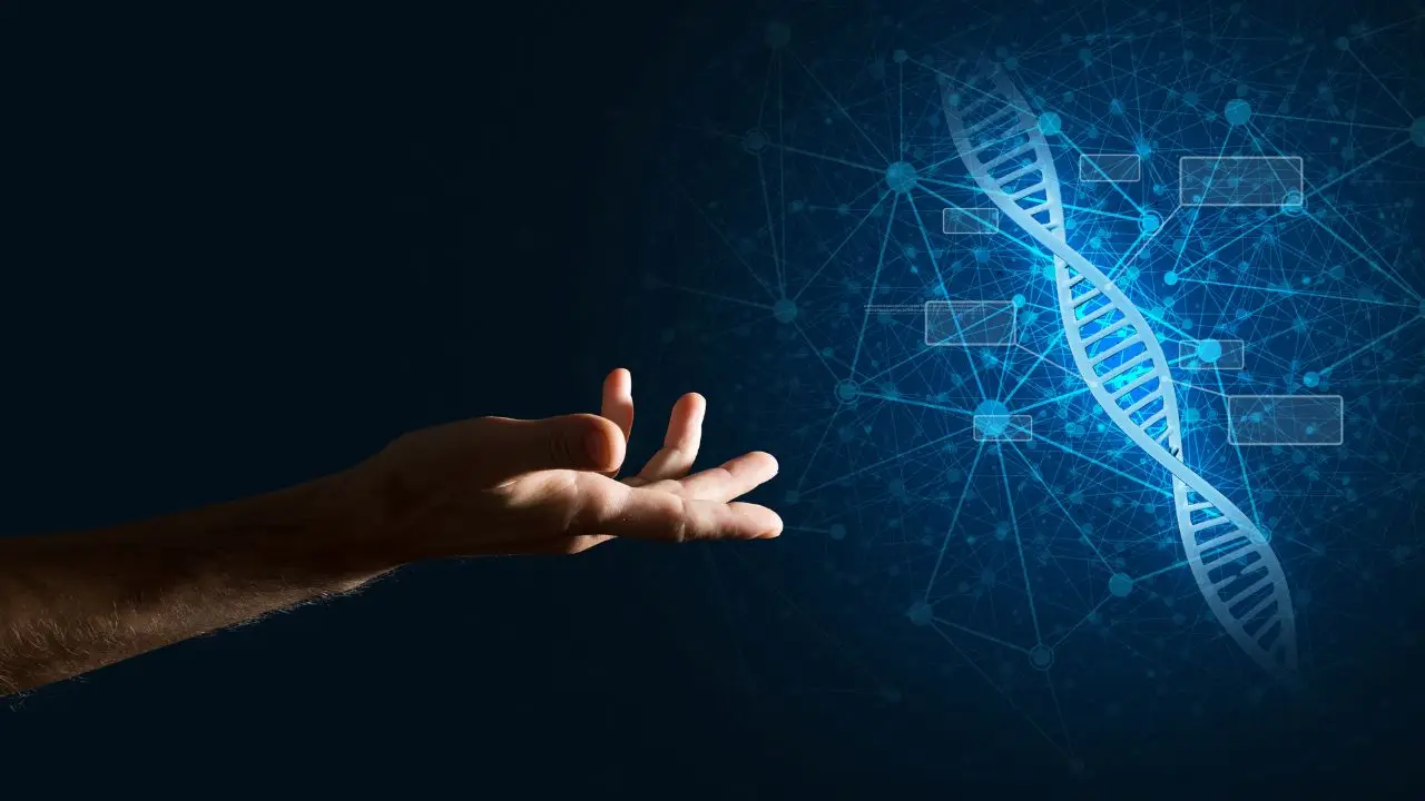 Bioinformatyka co po studiach - zbliżenie dłoni człowieka przedstawiające badania cząsteczek dna