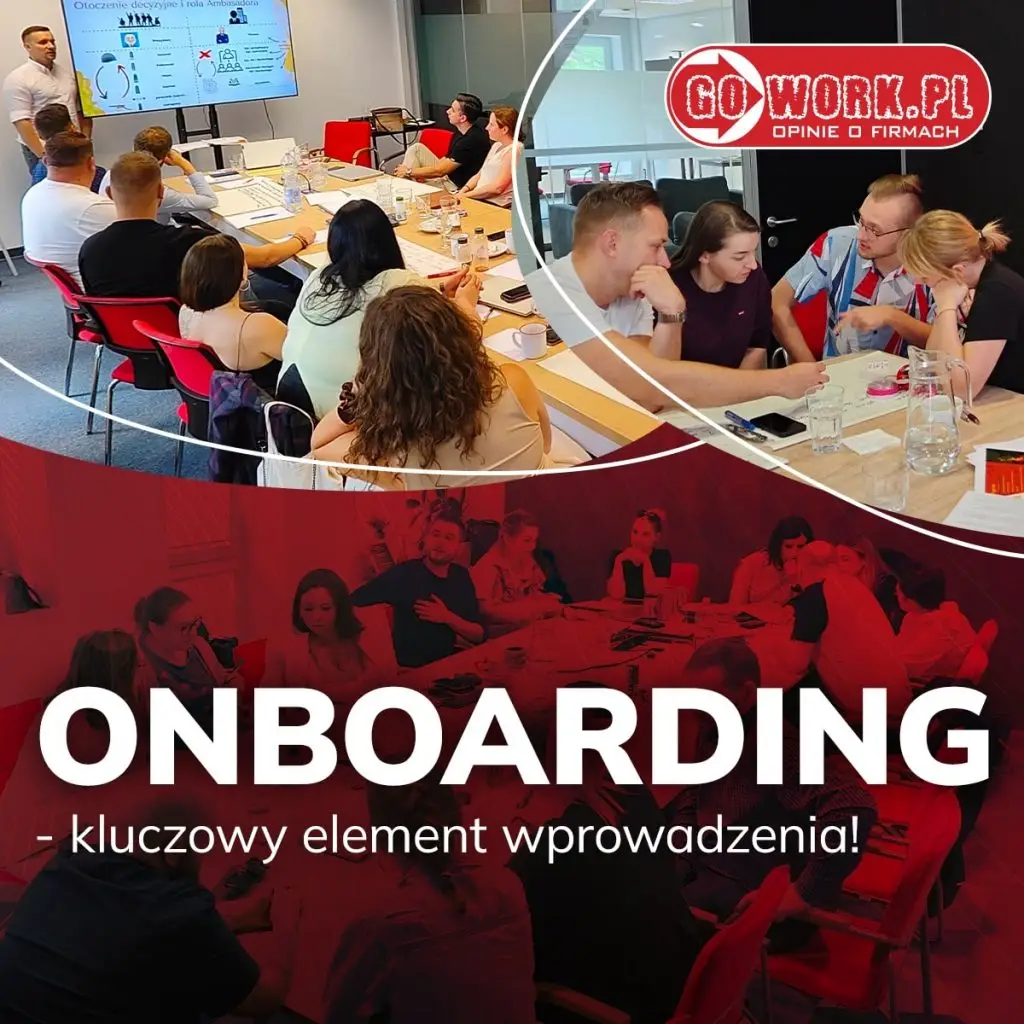 Oboarding pracowników a onboarding klientów - grafika ze zdjęciami pracowników siedzących przy wspólnym stole