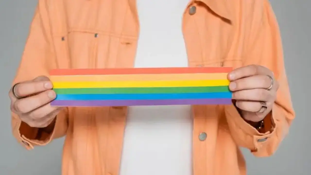 Kampania transpraca.pl - symboliczne zdjęcie przedstawiające osobę trzymającą flagę LGBT