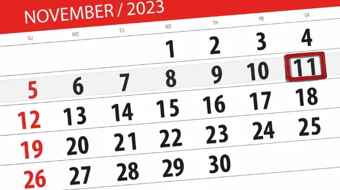 Odbiór za święto w sobotę kiedy - grafika przedstawiajaca kalendarz z datą 11 listopada