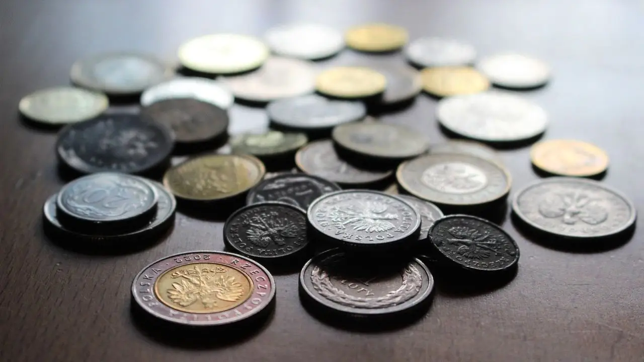 Wyrównanie emerytur - monety polskie na biurku