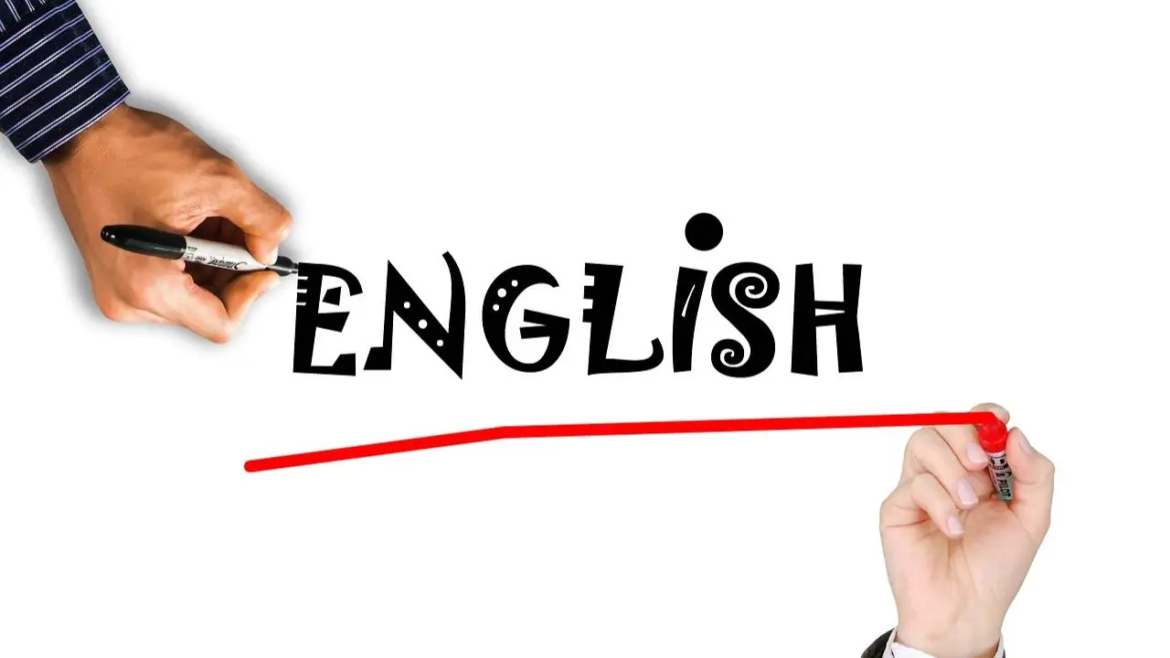 Angielski - poziomy - napis English podkreślony czerwonym kolorem