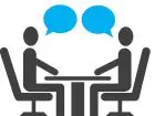 Job interview questions - grafika ukazująca dwie rozmawiające postacie