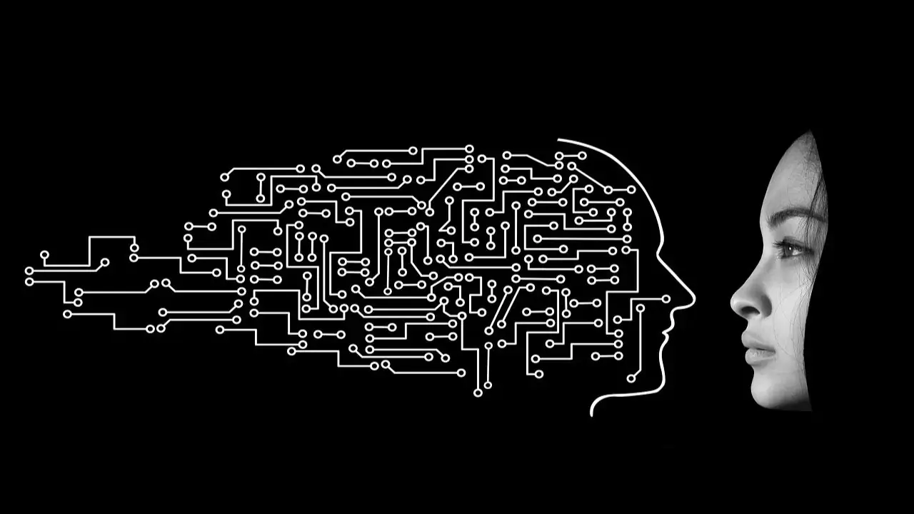 Leonardo AI - twarz kobiety obok grafiki połączeń algorytmu