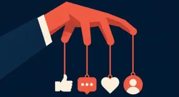 User generated content co to - dłoń z reakcjami social media na sznurkach