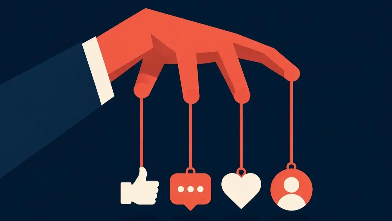 User generated content co to - dłoń z reakcjami social media na sznurkach